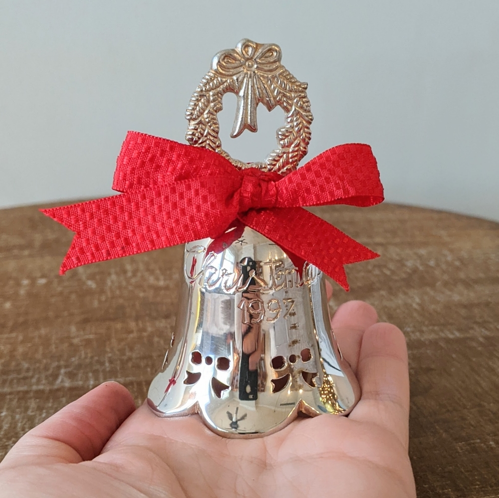 Vintage 1997 Silver Plated Engraved Christmas Bell Ornament